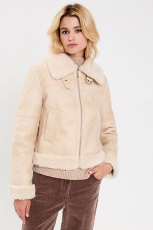 suede winterjas zand