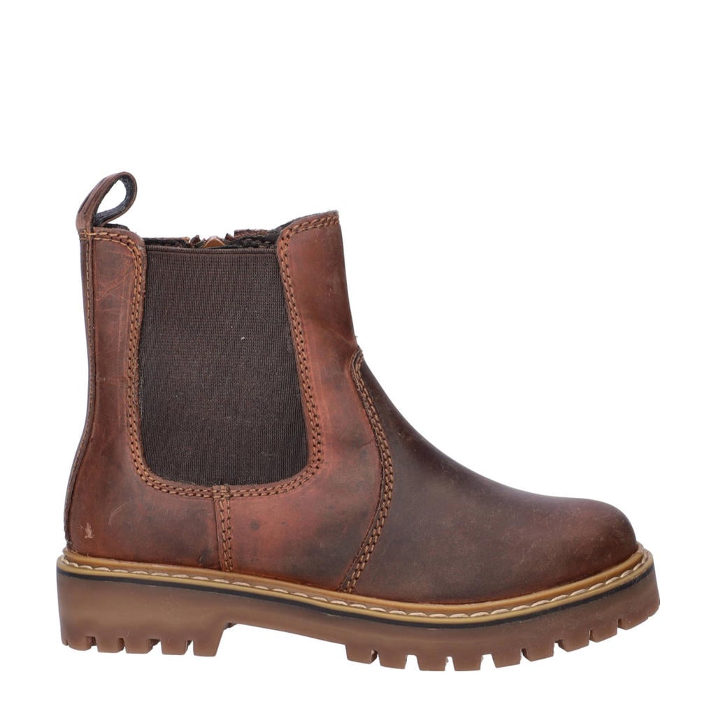 Cognackleurige jongens Nelson Kids nubuck chelsea boots met ritssluiting