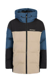 thumbnail: Beige, blauw en zwarte jongens Protest ski-jas PRTJustin Jr. van polyester met meerkleurige print, capuchon en ritssluiting
