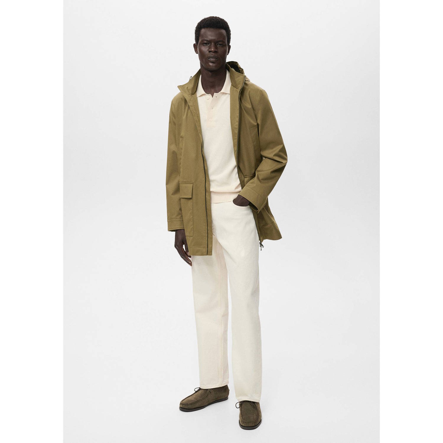 Mango Man rechtvallend polo gebreid ecru
