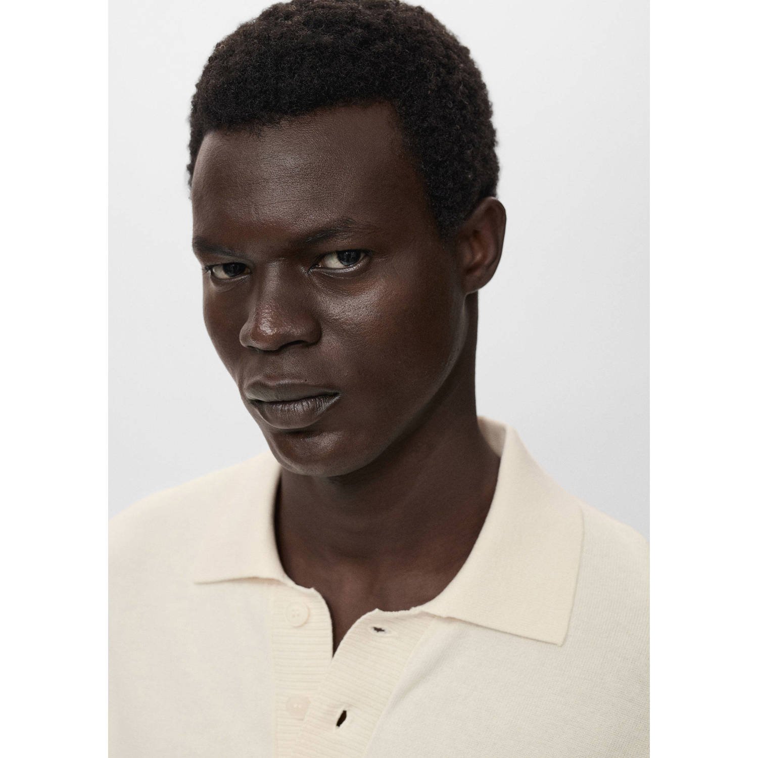 Mango Man rechtvallend polo gebreid ecru