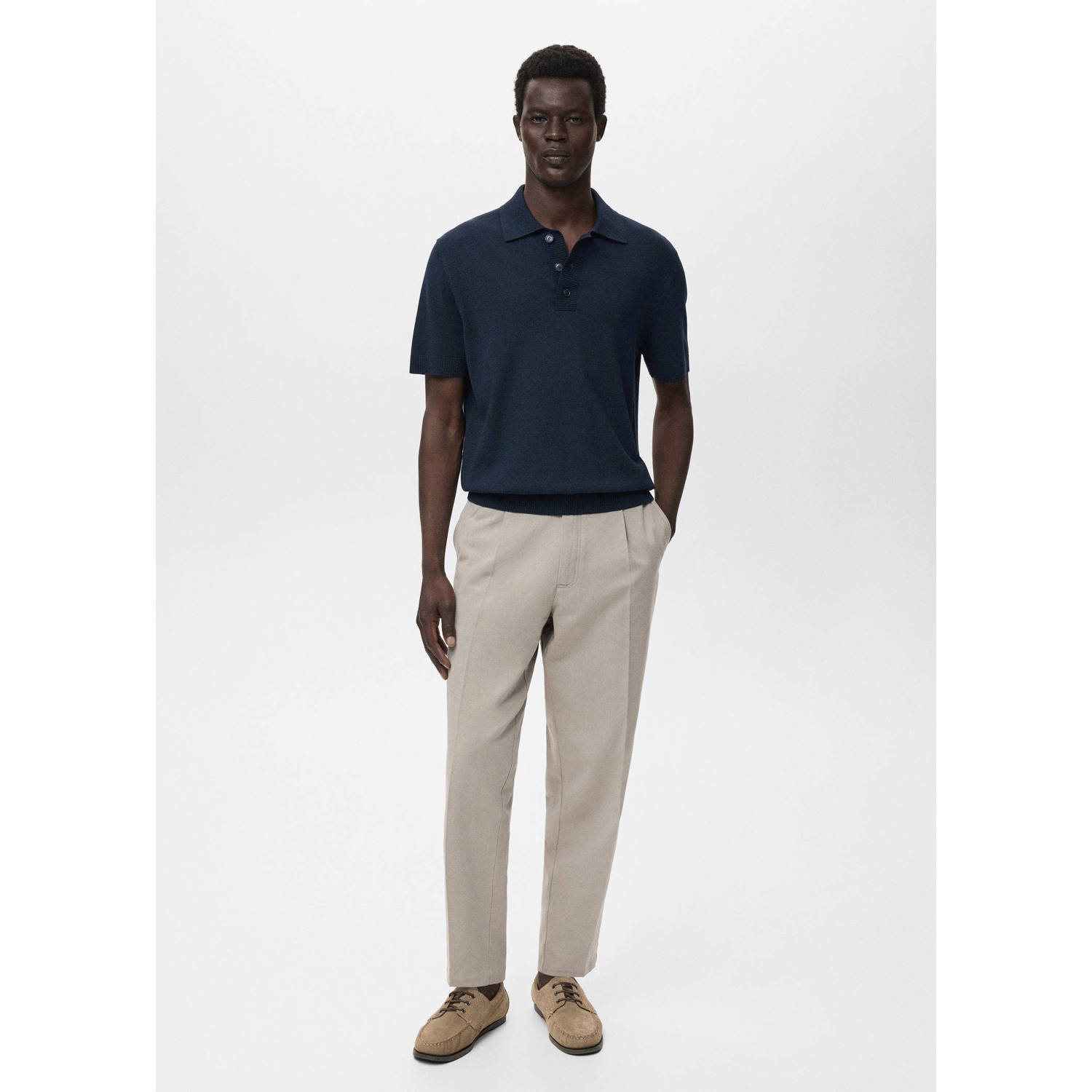 Mango Man rechtvallend polo gebreid donkerblauw