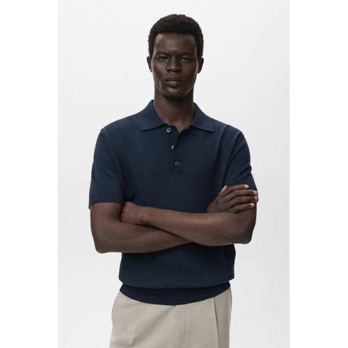 Mango Man rechtvallend polo gebreid donkerblauw afbeelding