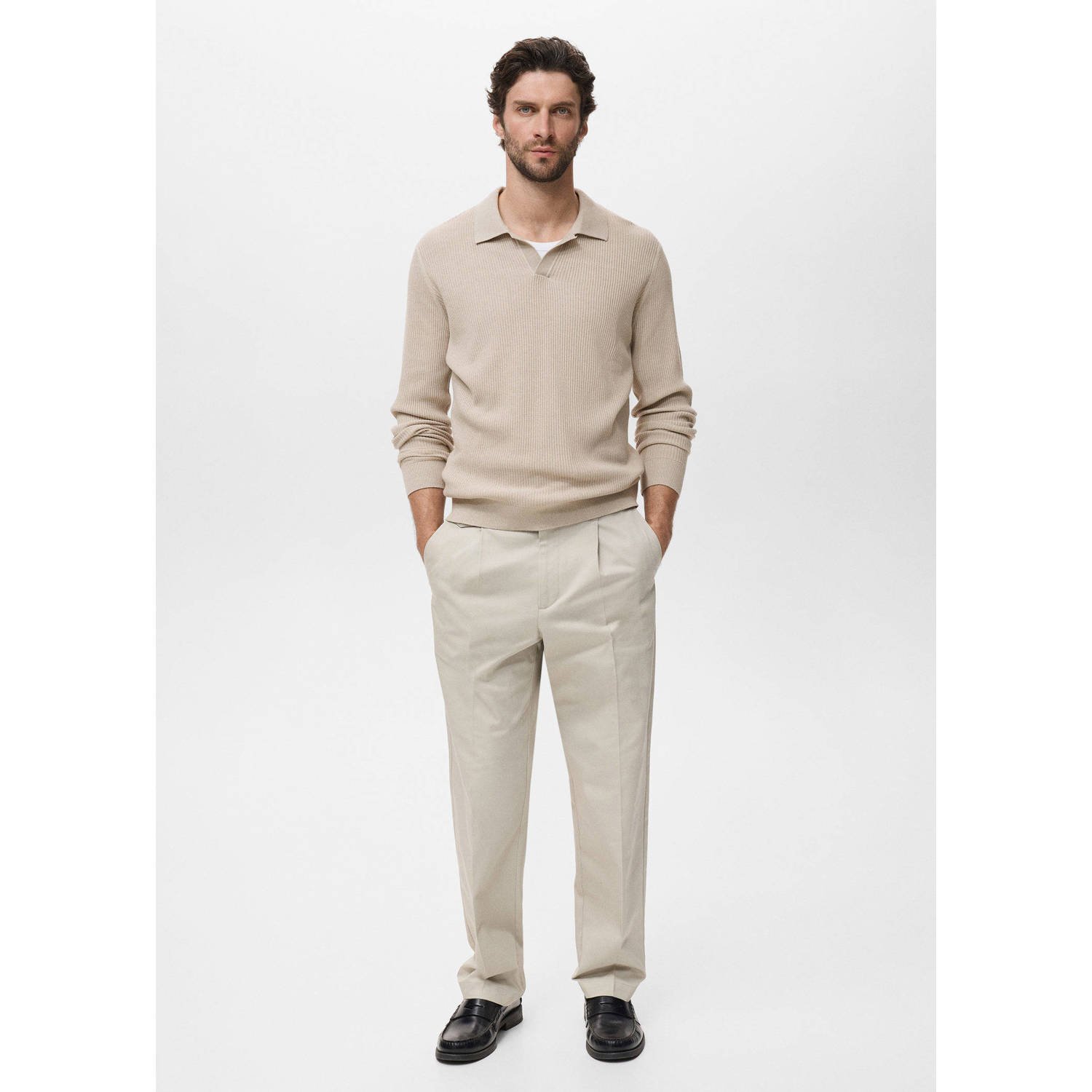 Mango Man trui met ingebreid patroon beige