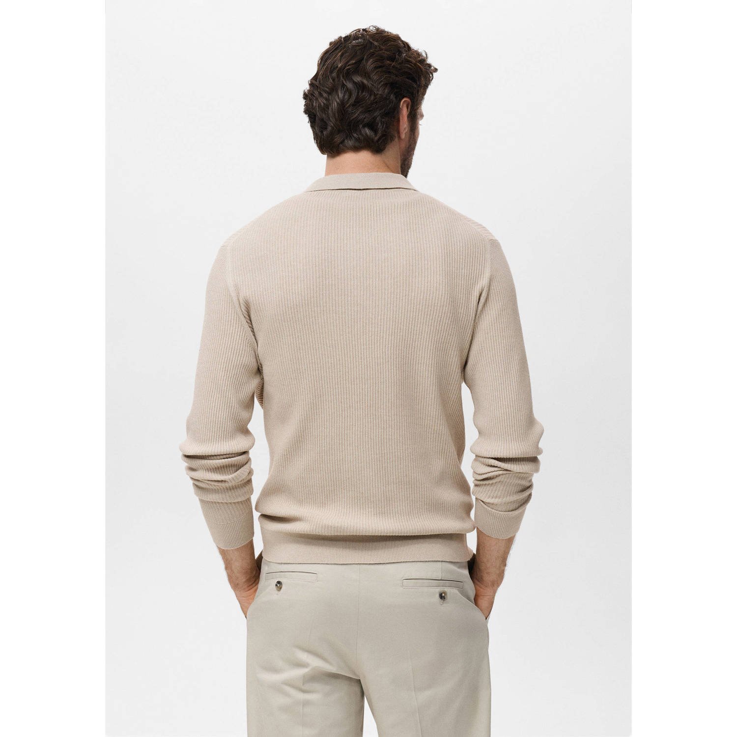 Mango Man trui met ingebreid patroon beige