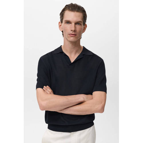 Mango Man rechtvallend polo fijn gebreid donkerblauw afbeelding