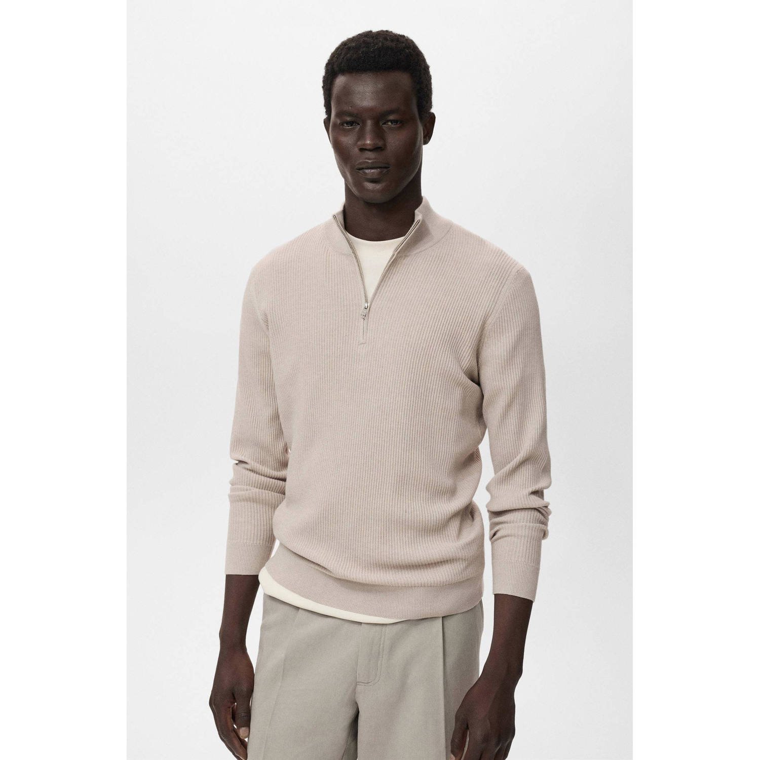 Mango Man trui met ingebreid patroon beige