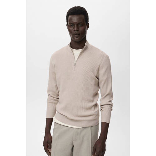 Mango Man trui met ingebreid patroon beige afbeelding