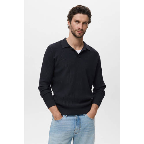 Mango Man trui met ingebreid patroon donkerblauw afbeelding