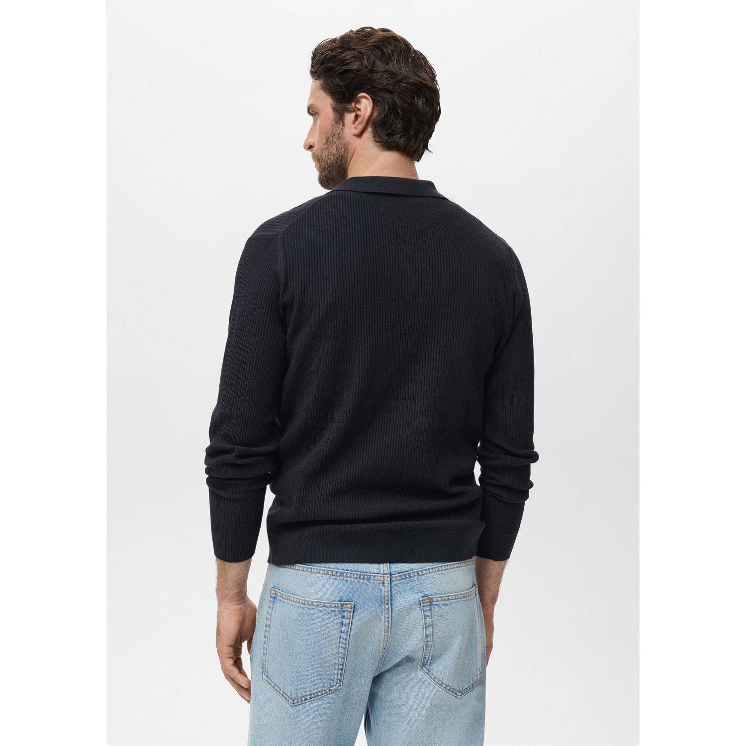 Mango Man trui met ingebreid patroon donkerblauw