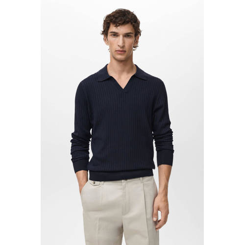 Mango Man trui rib gebreid donkerblauw afbeelding
