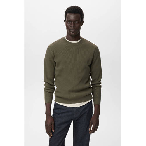 Mango Man pullover trui rib gebreid donkergroen afbeelding