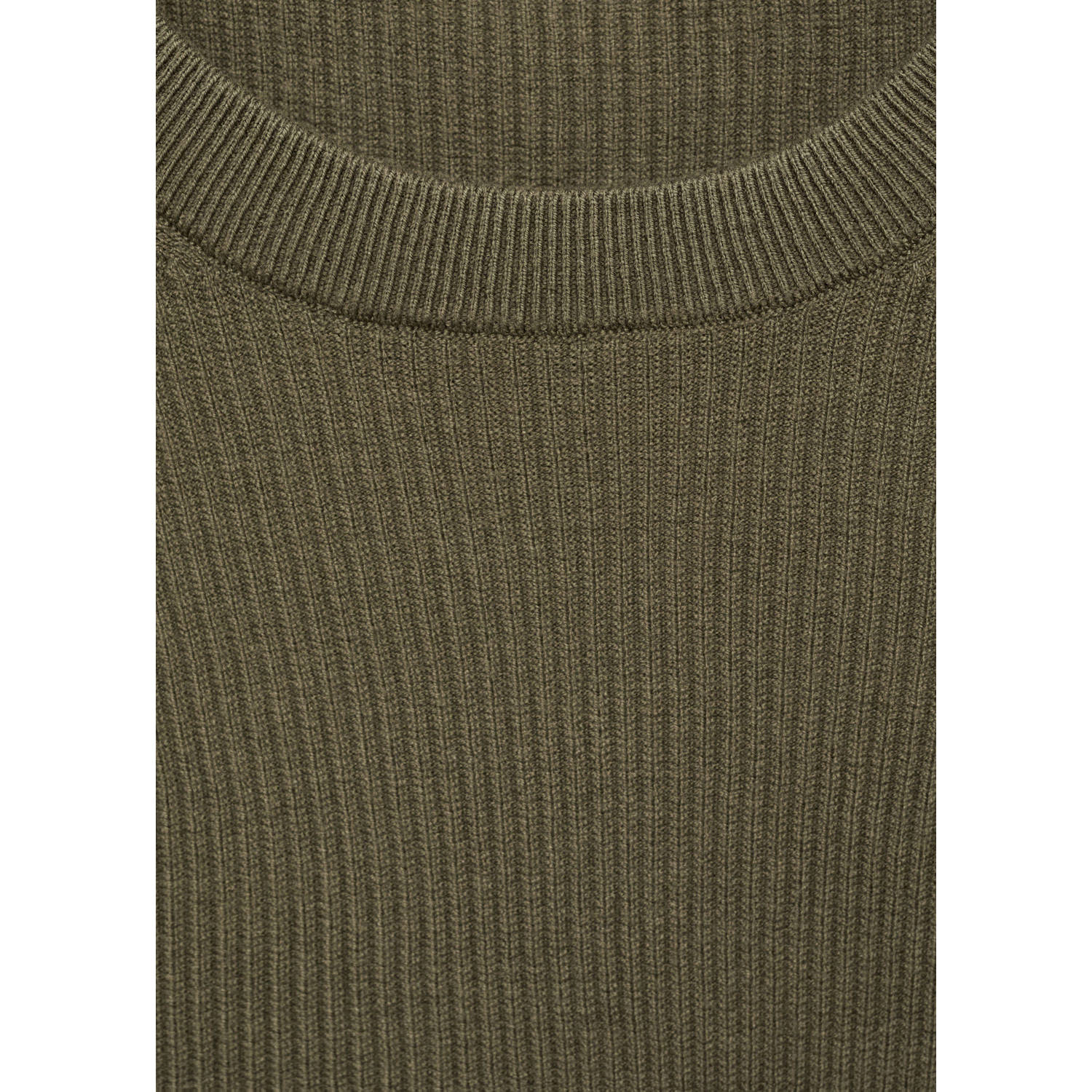 Mango Man pullover trui rib gebreid donkergroen