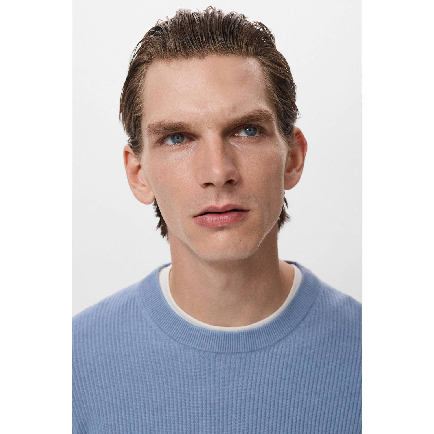 Mango Man pullover trui rib gebreid lichtblauw