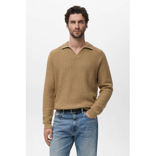 Mango Man trui grof gebreid lichtbruin afbeelding