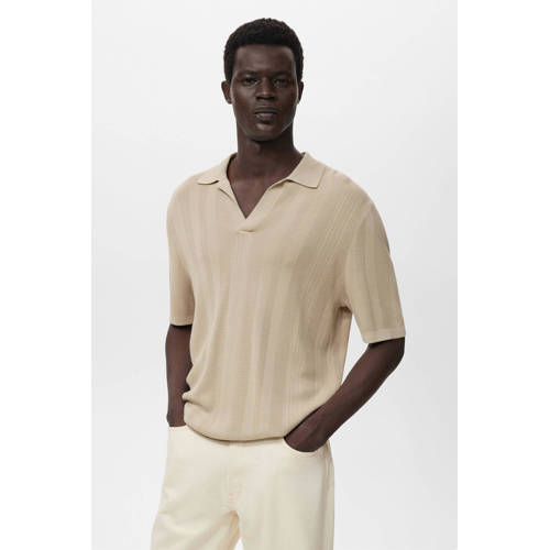Mango Man regular polo met ingebreid patroon beige afbeelding