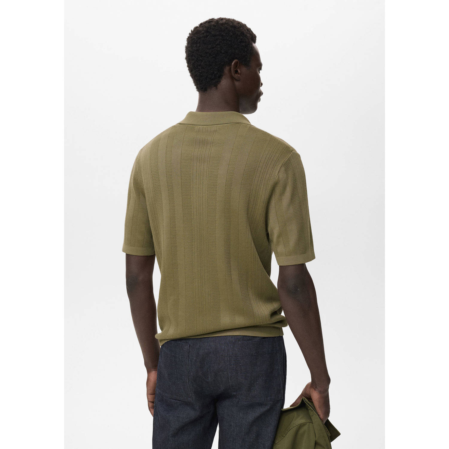 Mango Man regular polo met ingebreid patroon groen