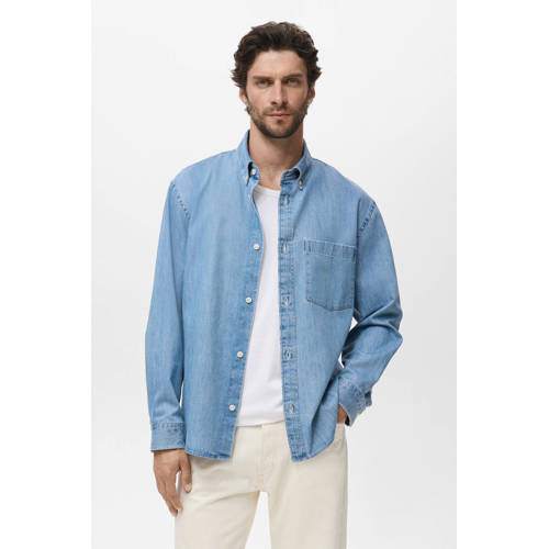 Mango Man denim casual overhemd lichtblauw afbeelding