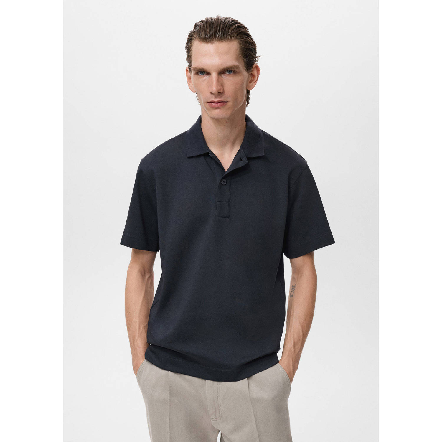 Mango Man relaxed polo donkerblauw