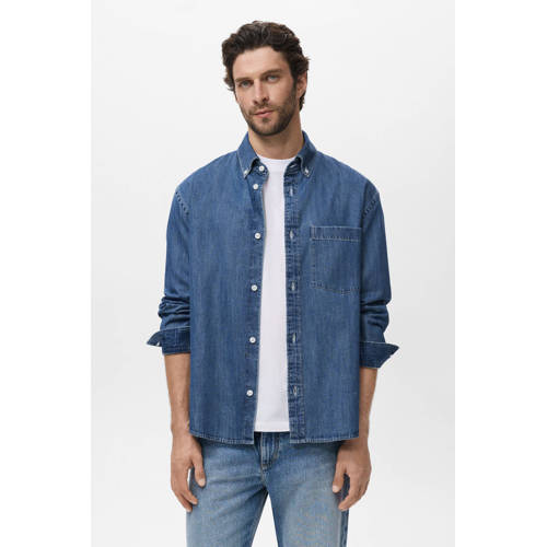 Mango Man denim casual overhemd donkerblauw afbeelding