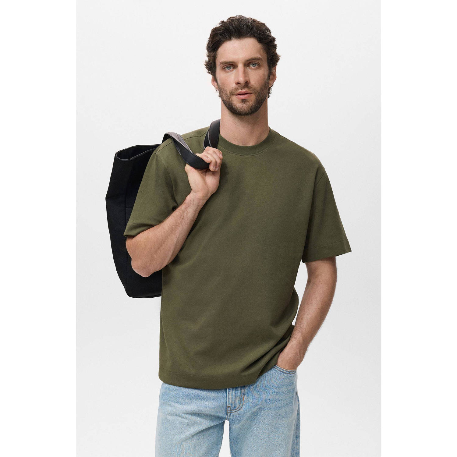 Mango Man relaxed T-shirt donkergroen