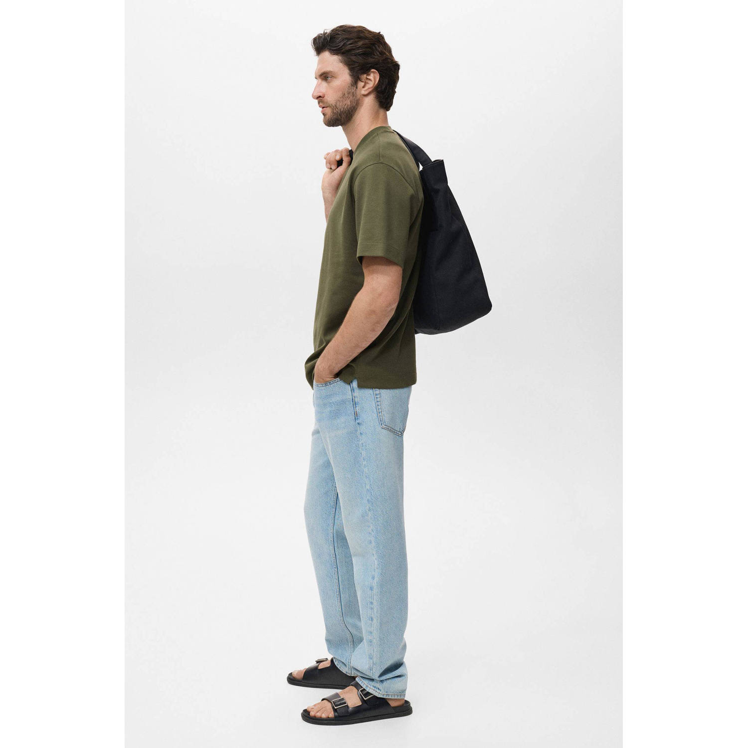 Mango Man relaxed T-shirt donkergroen