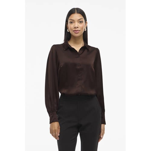 VILA satijnen blouse donkerbruin afbeelding