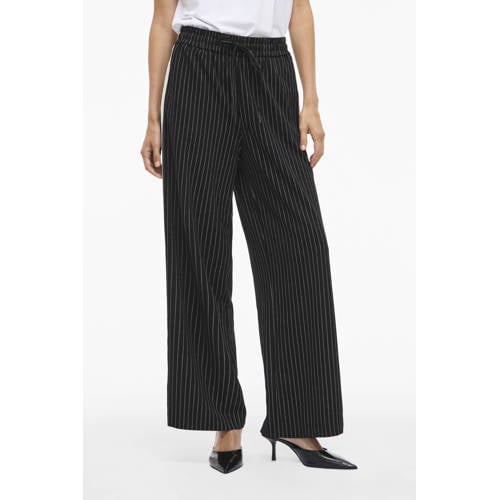 VILA wide leg high waist casual broek met krijtstreep zwart afbeelding