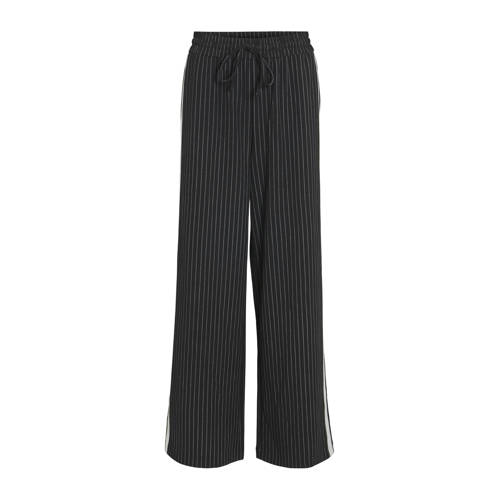 VILA wide leg high waist casual broek met krijtstreep zwart afbeelding