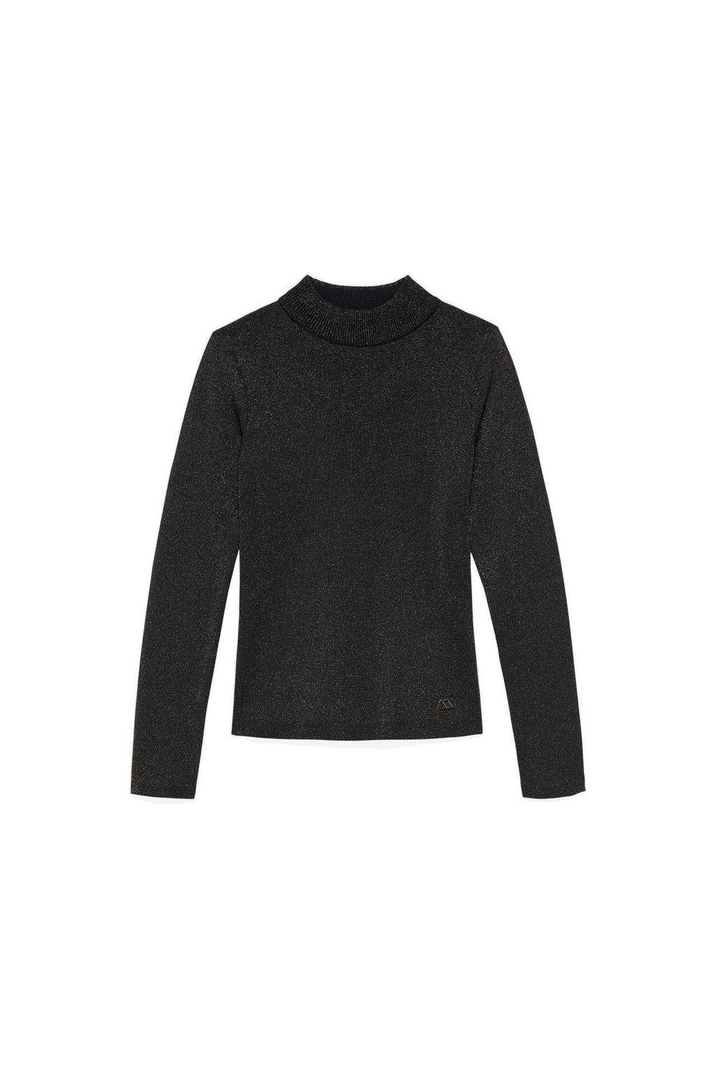 Zwarte meisjes NIK&NIK longsleeve van viscose met effen, lange mouwen, opstaande kraag en geribde boorden