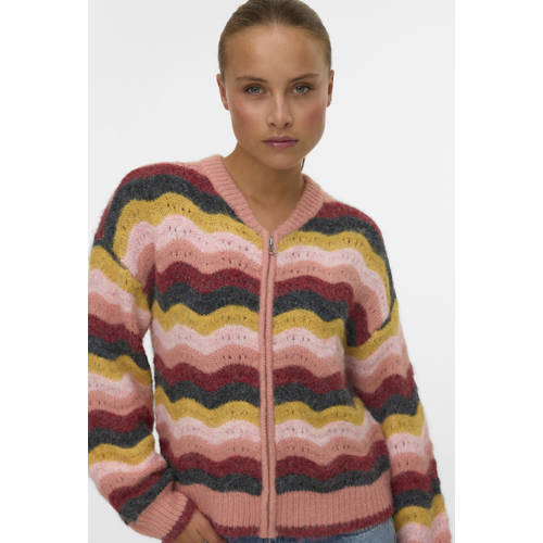 VERO MODA gestreepte vest met wol roze gebreid afbeelding