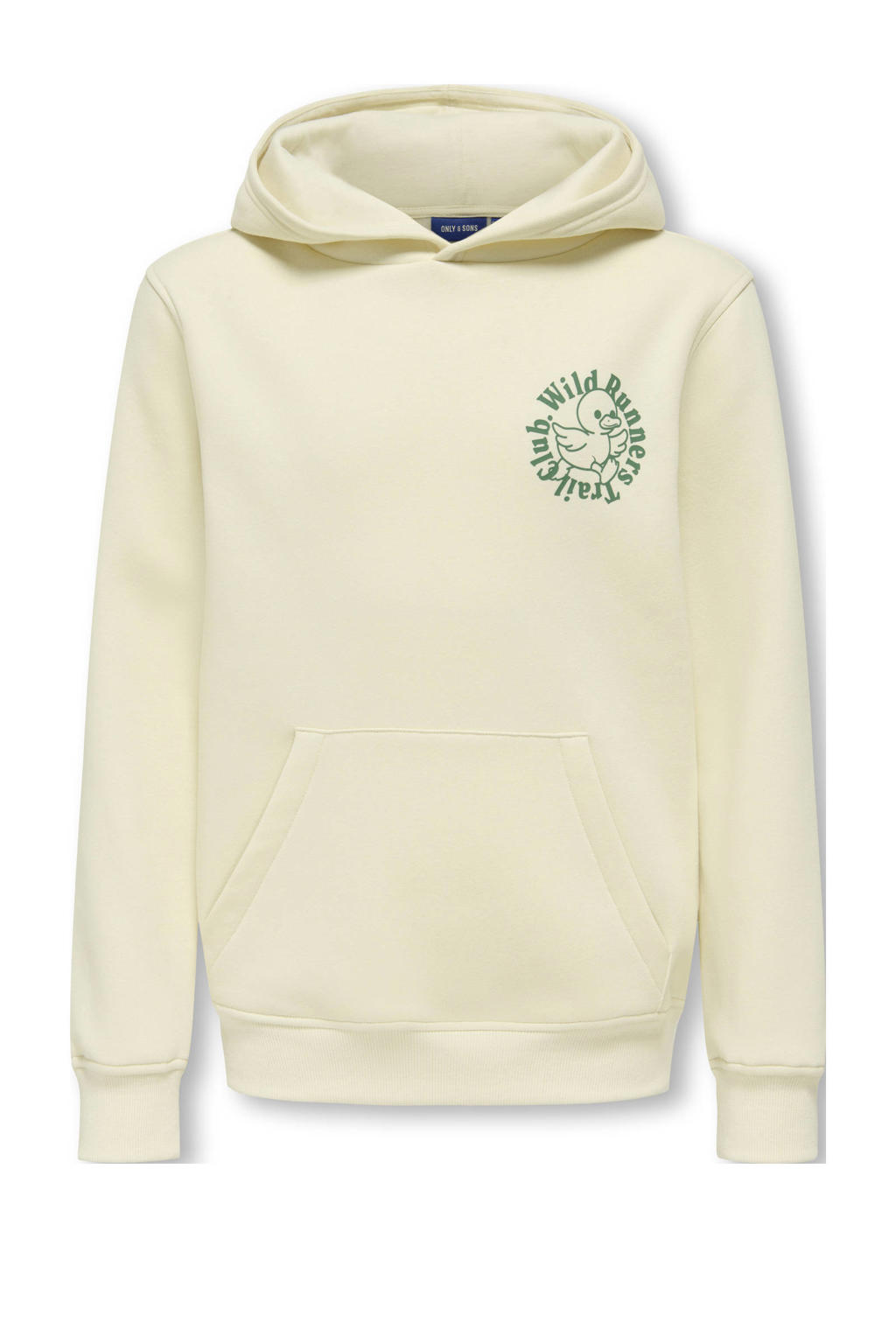 Ecru jongens ONLY & SONS JUNIOR hoodie van sweat materiaal met backprint, lange mouwen en capuchon