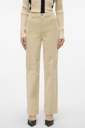 corduroy wide leg high waist casual broek crème