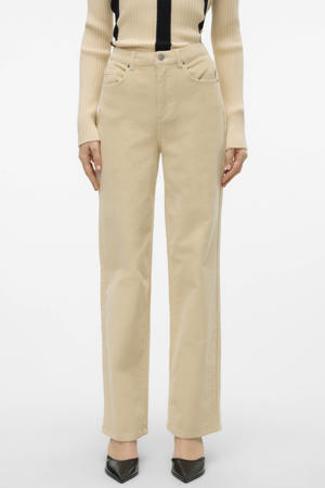 corduroy wide leg high waist casual broek crème