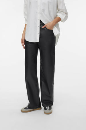 wide leg high waist coated broek zwart