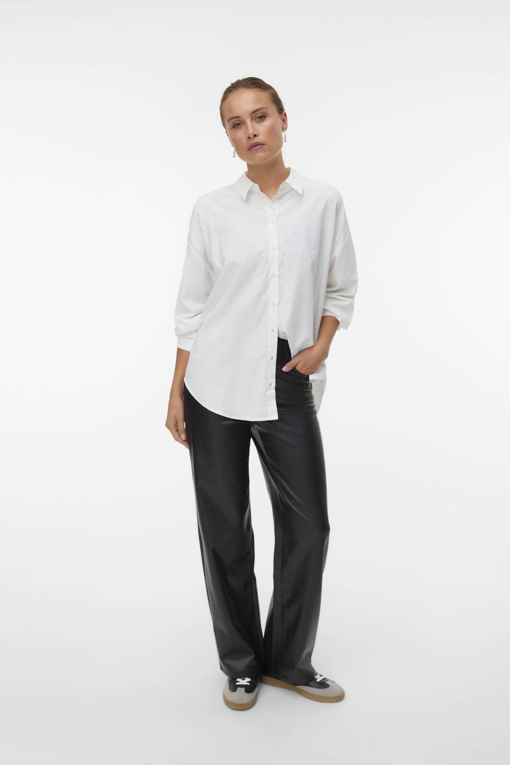 VERO MODA wide leg high waist coated broek zwart