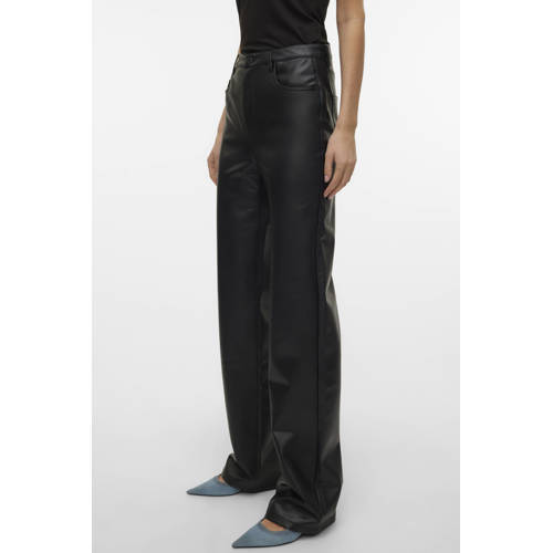 VERO MODA wide leg high waist coated broek zwart afbeelding