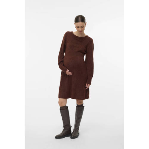 MAMALICIOUS zwangerschaps midi jurk rib gebreid roodbruin afbeelding