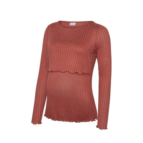 MAMALICIOUS zwangerschaps- en voedings top roodbruin rib gebreid afbeelding