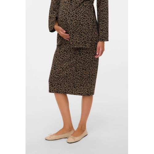 MAMALICIOUS zwangerschaps midi rok met panterprint bruin afbeelding