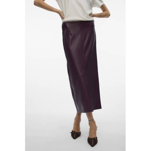 VERO MODA imitatieleren kokerrok donkerrood afbeelding