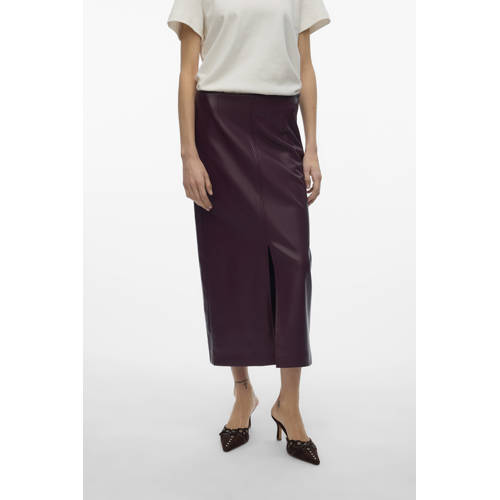 VERO MODA imitatieleren kokerrok donkerrood afbeelding
