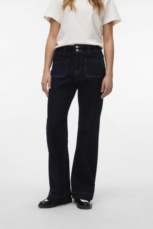 high waist loose fit jeans dark blue denim