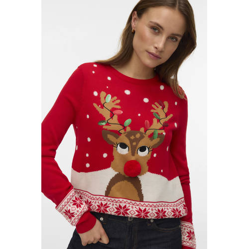 VERO MODA kersttrui rood gebreid afbeelding