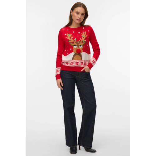 VERO MODA kersttrui rood gebreid afbeelding