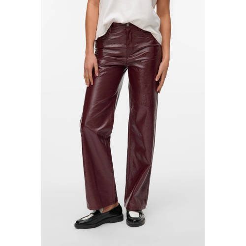 VERO MODA wide leg high waist coated broek donkerrood afbeelding