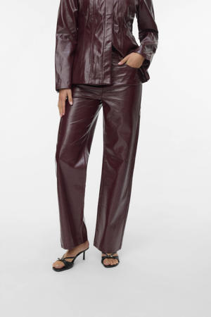 wide leg high waist coated broek donkerrood
