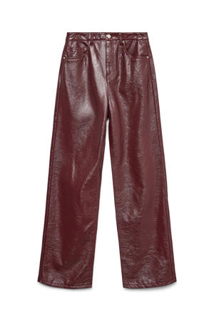 wide leg high waist coated broek donkerrood