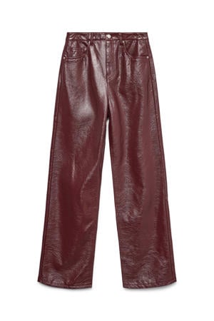 wide leg high waist coated broek donkerrood