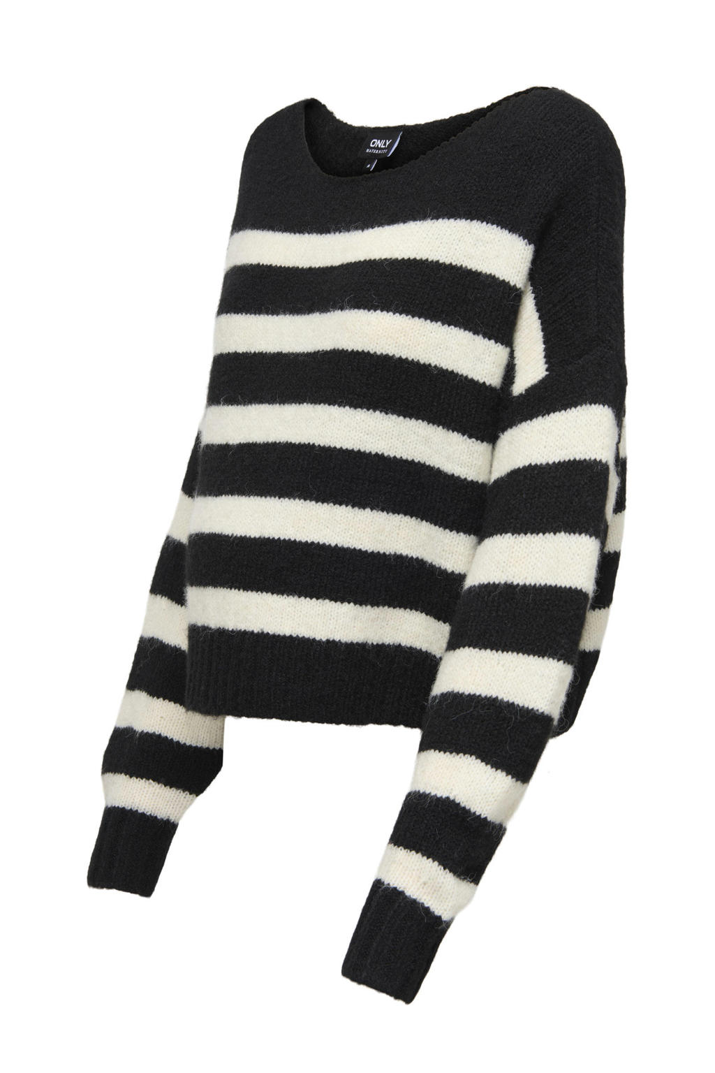 Zwart en witte dames ONLY MATERNITY zwangerschaps trui gebreid van polyester met strepenprint, lange mouwen en ronde hals